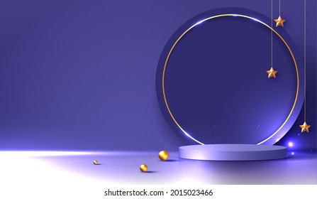 Cosmetic purple background and premium podium display for product presentation branding and packaging . studio stage with shadow of night star background. vector design.