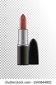 Cosmetic realistic plastic black compact lipstick Cosmetic beauty make up product package template,vector illustration.Realistic mockup of plastic container isolated on transparent background.