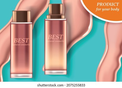 Cosmetic realistic vector shining background with cream. Vector illustration