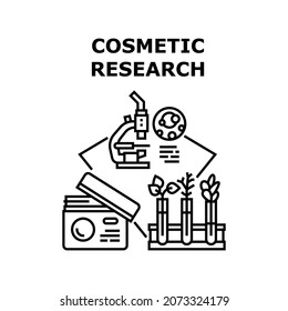 Cosmetic Research Lab Vector Icon Concept. Cosmetic Research Lab, Scientist Laboratory Worker Researching And Developing Cosmetology Product. Natural Cream And Lotion Black Illustration