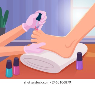 Cosmetic salon. Room for pedicure nails care spa and relax procedure exact vector background in cartoon style