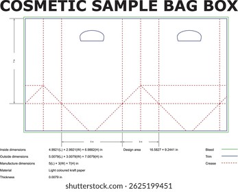 Diagrama De Caixa De Saco De Amostra Cosmética Desenho Técnico Com Dimensões E Linhas De Fenda