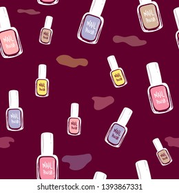 Cosmetic seamless vector pattern. Nail polish sketch texture. Summer background. Fashion background with nail polish. for wallpapers, pattern fills, web page backgrounds, surface textures.