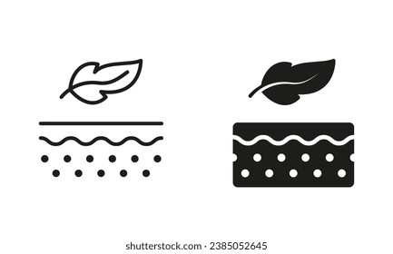 Cosmetic for Sensitive Skin, Lightweight Feather Pictogram. Soft Skin Line and Silhouette Black Icon Set. Dermatologist Beauty Skincare Product Symbol Collection. Isolated Vector Illustration.