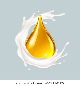 O óleo de soro cosmético cai com creme de leite branco. Nutrição de cuidados com a pele, vitaminas e conceito de essência cosmética. Ilustração vetorial