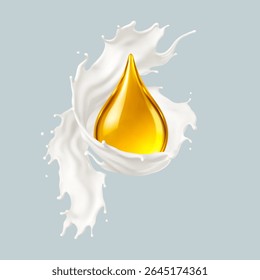 O óleo de soro cosmético cai com creme de leite branco. Nutrição de cuidados com a pele, vitaminas e conceito de essência cosmética. Ilustração vetorial