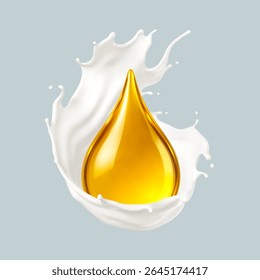 O óleo de soro cosmético cai com creme de leite branco. Nutrição de cuidados com a pele, vitaminas e conceito de essência cosmética. Ilustração vetorial