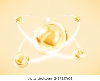 Cosmetic serum. Skin care vitamin bubble. Golden collagen serum drop. Concept skin care cosmetics solution. Vector illustration