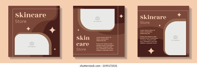 Cosmetic service social media post, banner set, Skin care service advertisement concept, soft brown color marketing square ad template, beauty product abstract print, isolated on background