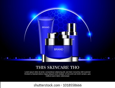 Cosmetic set with abstract half circle light shape and blue glowing lights
