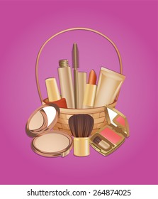 Cosmetic set in a basket as a gift