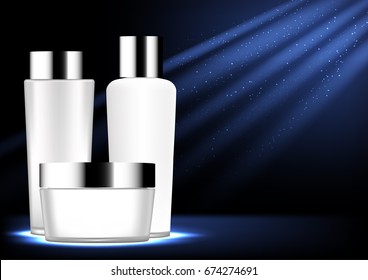 Cosmetic set with blue spotlight vector white cosmetic collection