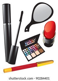 Cosmetic set for eyes and lips. Vector illustration.