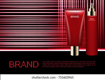 Cosmetic set with horizontal speed lines on dark background