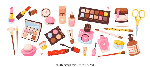 Cosmetic set for makeup and facial care. Cosmetic products for skin care. Beauty product. Vector illustration