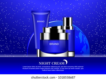 Cosmetic set on blue starry night background some Elements of this image furnished by NASA