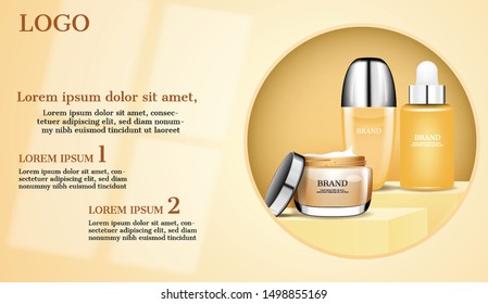 Cosmetic set on circle frame with bright background