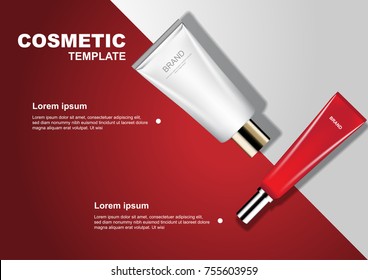 Cosmetic set on red and white background