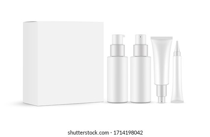 Cosmetic set with packaging box, isolated on white background. Vector illustration