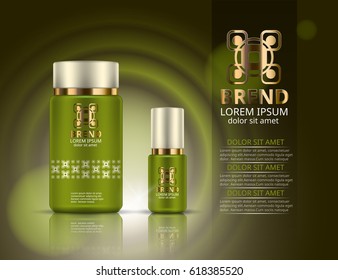 Cosmetic set. Realistic packaging. Logo and background design. Vector illustration.