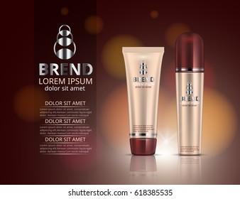 Cosmetic set. Realistic packaging. Logo and background design. Vector illustration.