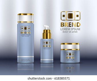 Cosmetic set. Realistic packaging. Logo and background design. Vector illustration.