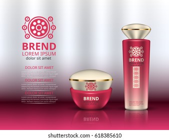 Cosmetic set. Realistic packaging. Logo and background design. Vector illustration.