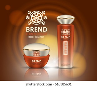 Cosmetic set. Realistic packaging. Logo and background design. Vector illustration.