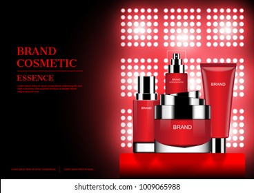 Cosmetic set with red stand on red spot light background