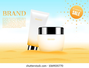 Cosmetic set with sand background