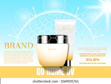 Cosmetic set with transparent beehive barrier and sunshine. Summer theme