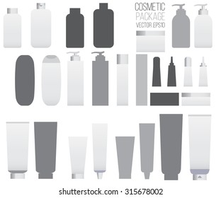 Cosmetic set,  tubes on white background. Cosmetic package, packaging set Vector