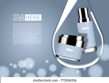 Cosmetic set in water drop and bubble lights