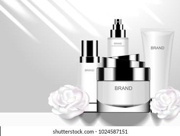 Cosmetic set with white roses and sunshine