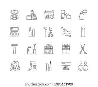 Cosmetic shop line icons, signs, vector set, outline illustration concept 