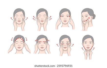 Cosmetic skin care routine_beautiful woman(girl) massaging face, aroma meridian massage, acupressure massage