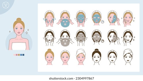 Cosmetic skin care routine_using face sheet mask_Westerner woman(girl)