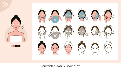 Cosmetic skin care routine_using face sheet mask_North Asian woman(girl)