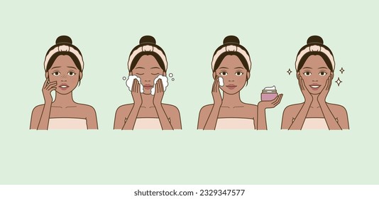 Cosmetic skin care routine_washing face, applying lotion_South Asian woman(girl)