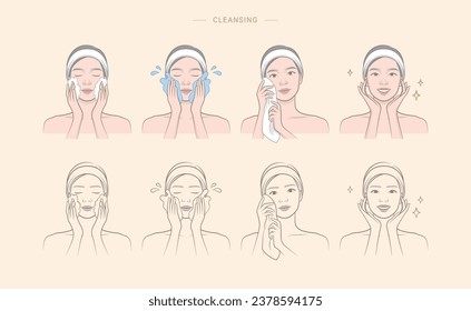 Cosmetic skin care routine_woman(girl) cleansing face