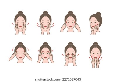 Cosmetic skin care routine_woman(girl) massaging face, aroma meridian massage, acupressure massage - Shutterstock ID 2271027043