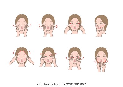 Cuidados estéticos rutinarios de la piel mujer(niña) masajeo facial, masaje aroma meridiano, masaje acupresión