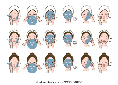 Cosmetic skin care routine_woman(girl) using face pask, sheet mask