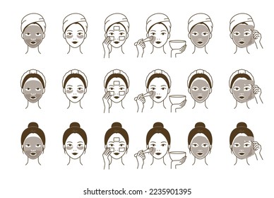 Cosmetic skin care routine_woman(girl) using face sheet mask, modeling pack