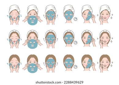 Cosmetic skin care routine_woman(girl) using face sheet mask