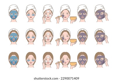 Cosmetic skin care routine_woman(girl) using face sheet mask, modeling pack