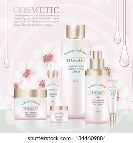 Cosmetic and Skincare ads, iridescent color of package design with bokeh light effect,3d illustration on pink background