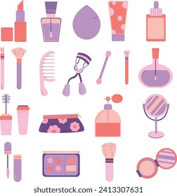 Cosmetic Skincare Beauty Salon Element Vector Illustration. Set Flat vector  illustrations isolated on white background.