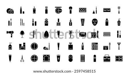 cosmetic skincare icons. solid glyph style icon set
