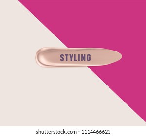 Cosmetic smear logo. Pink gold Liquid Lipstick Smudge. Fashion or beauty concept. 